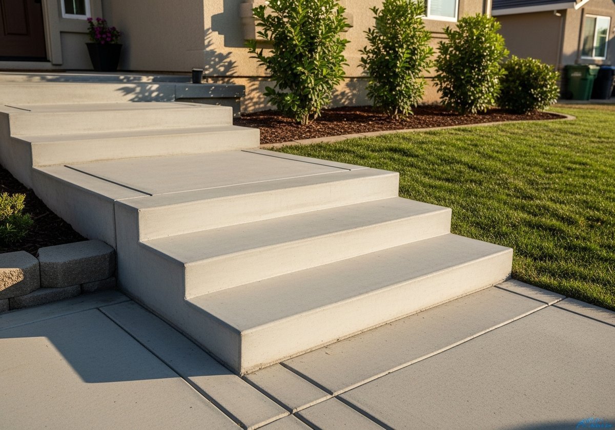 Concrete stairs freshly installed in a Ceres backyard.