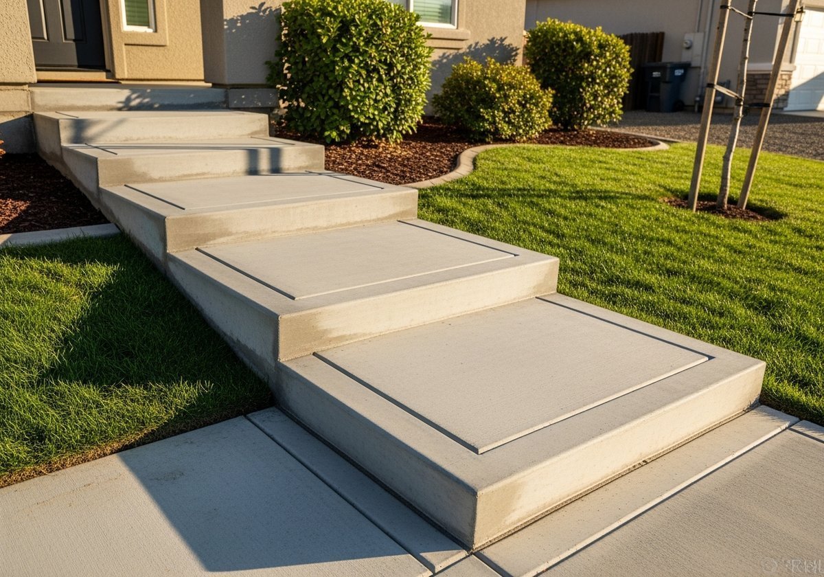 Custom concrete stairs built for a rural home in Escalon, CA.