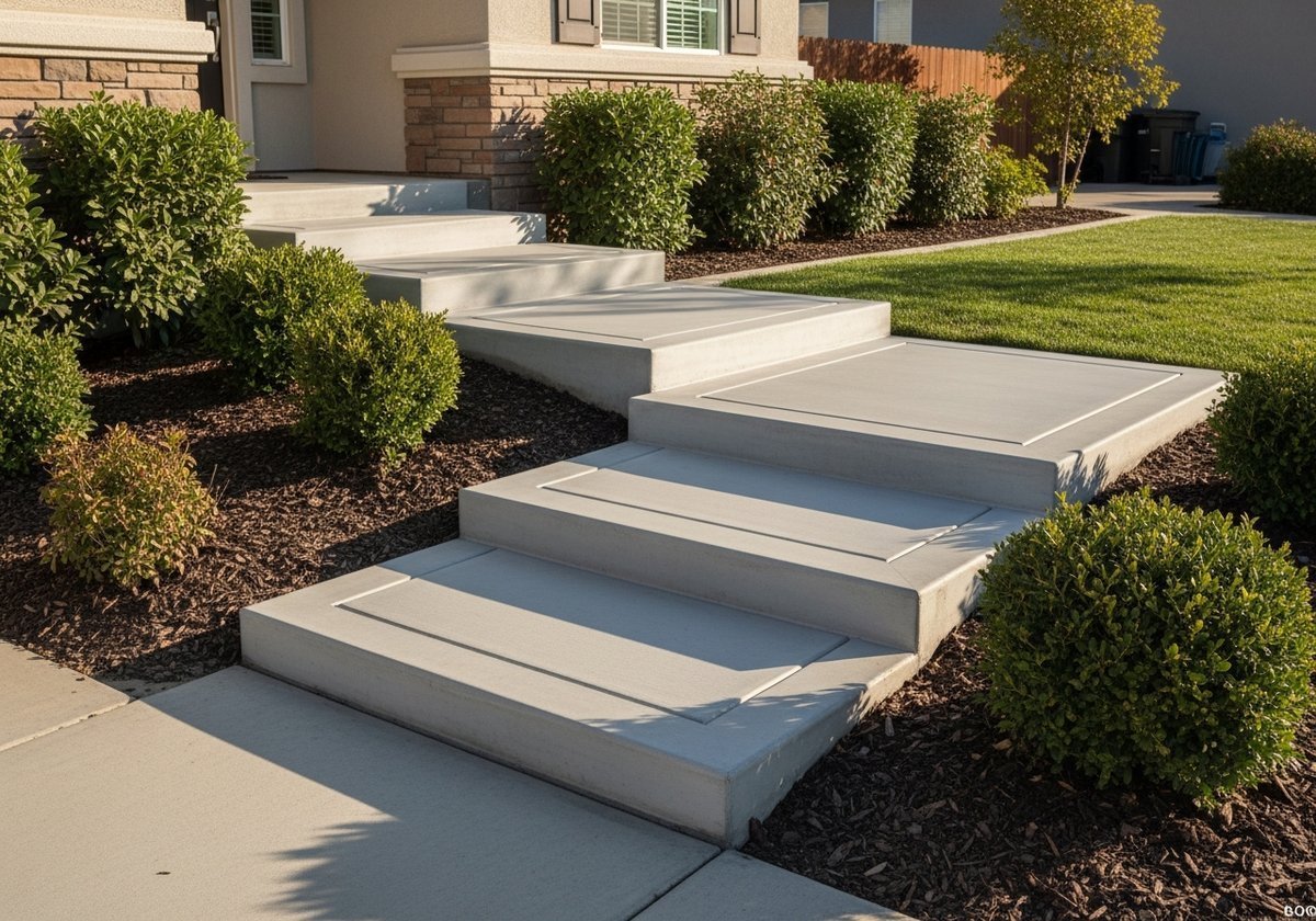 Custom concrete stairs built in Riverbank, showing durable finish and design.