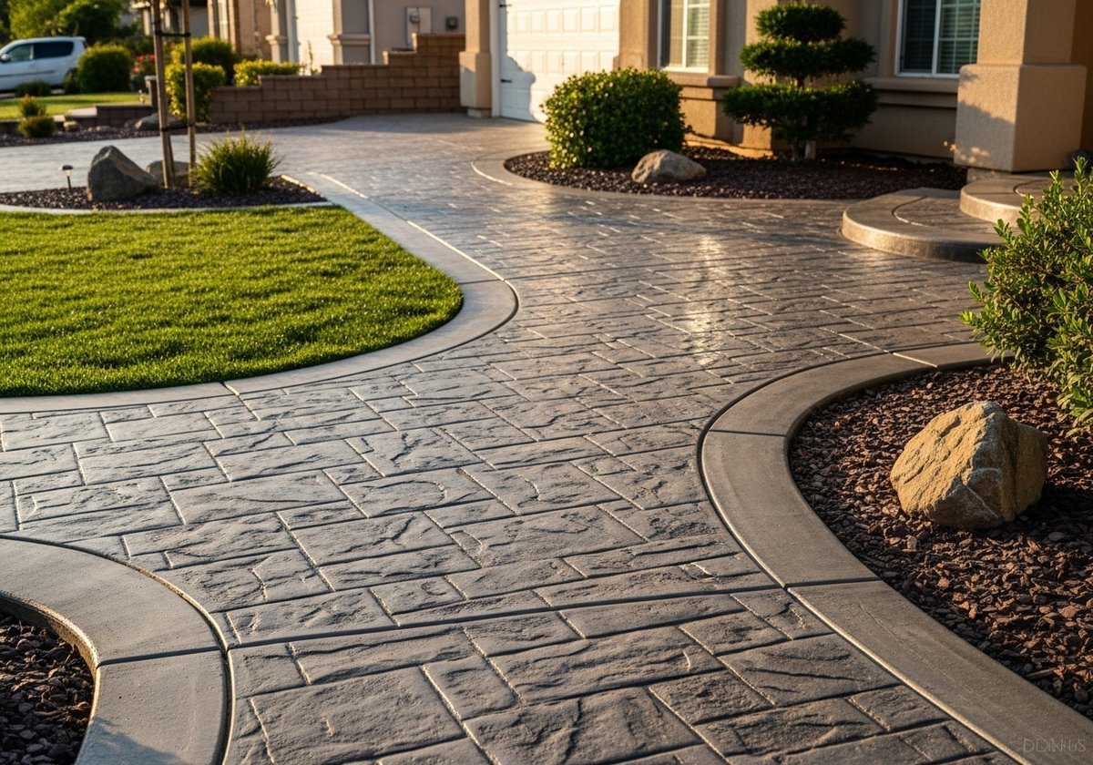 Custom stamped concrete patio in Salida CA with decorative finish